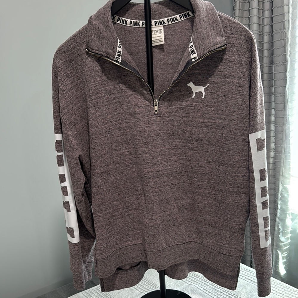 PINK Victoria's Secret Gray Zip Up Sweater with Embroidered Logo